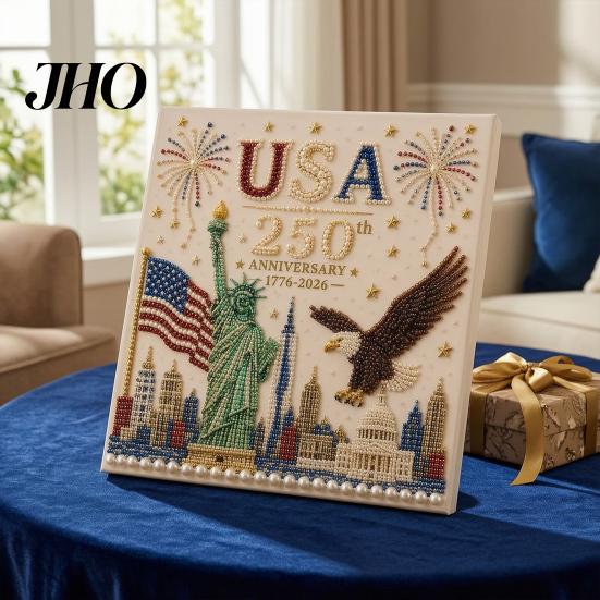 USA Lettering Pearl Art 250th Anniversary Painting Kit, DIY Patriotic Gift Set, Bead Craft Kit for Beginners Adults