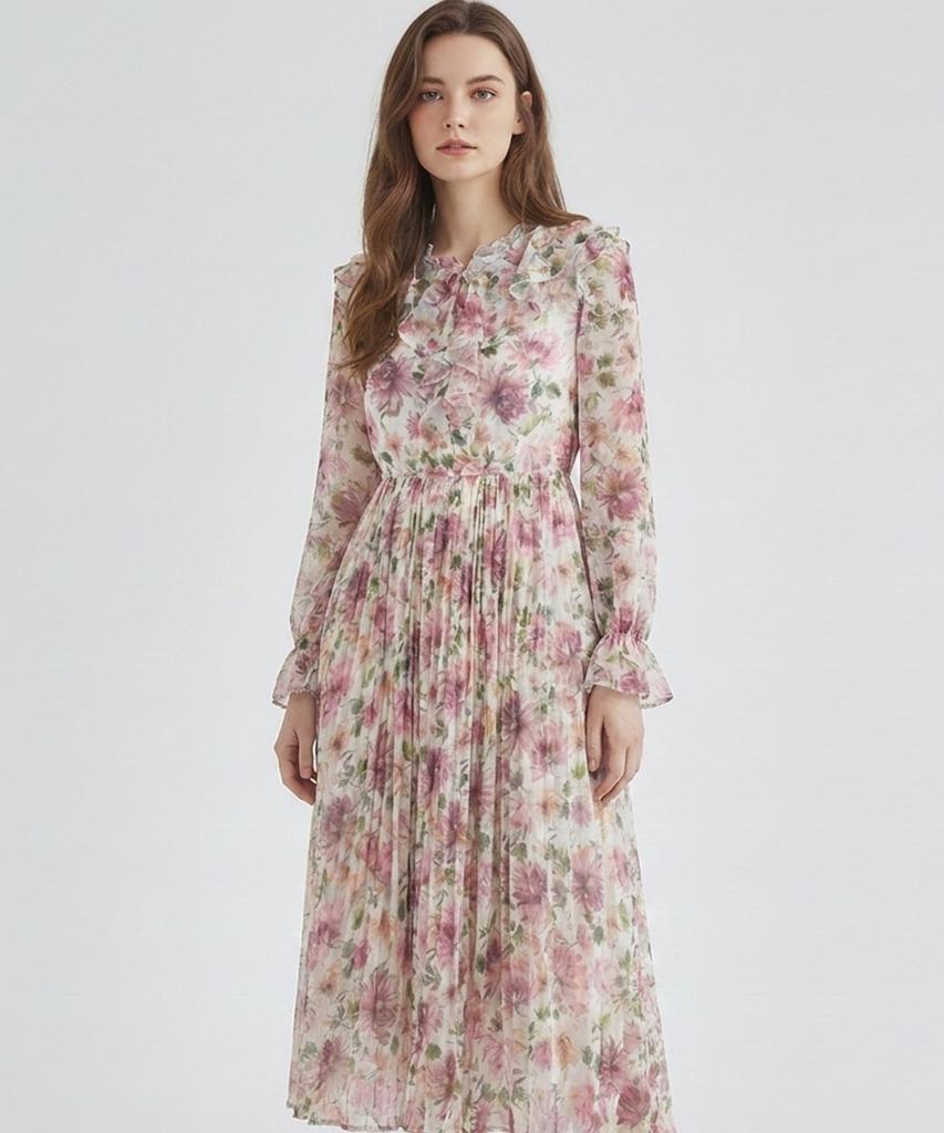 MESENSE Flower Frill Pleated Dress_Mb43Opm201A
