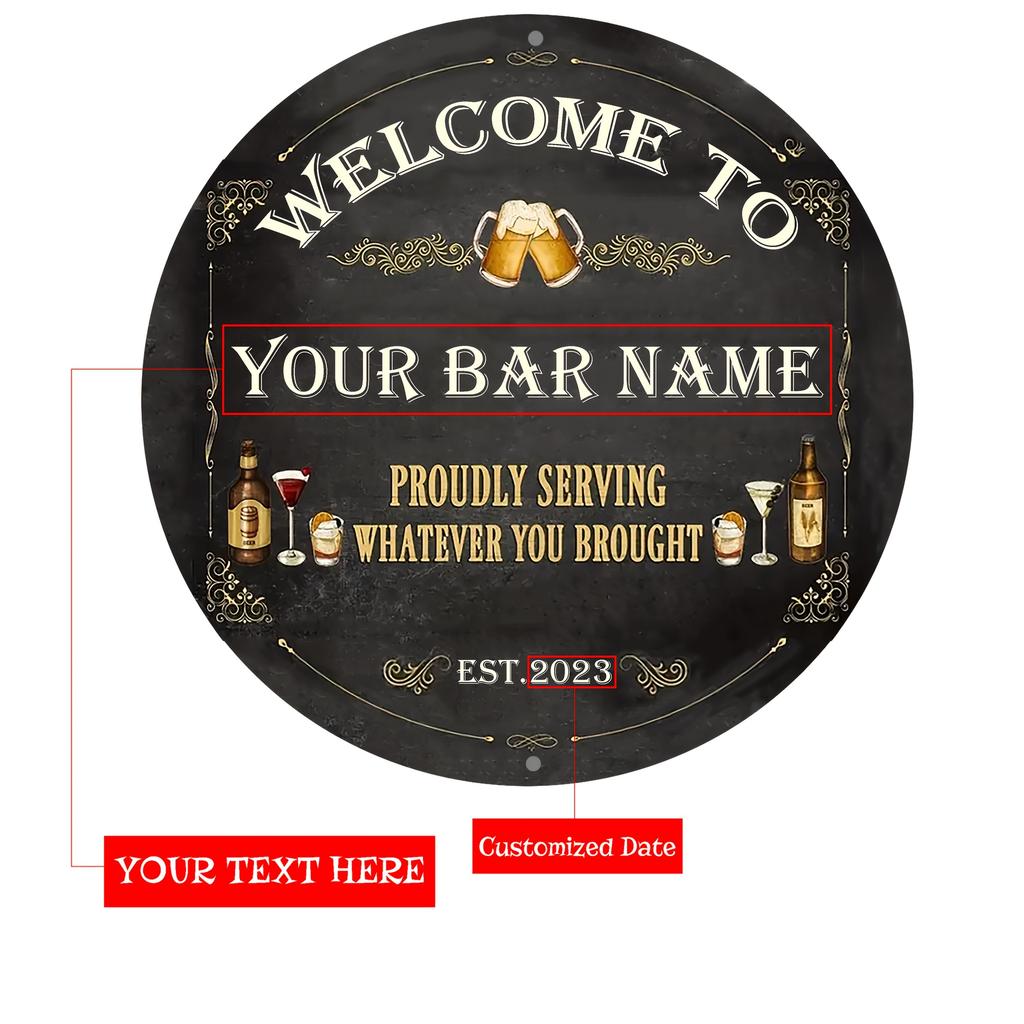 Vintage Metal Tin Sign Bar Pub Wall Decor Personalized Beer Glass Print Custom Name Date