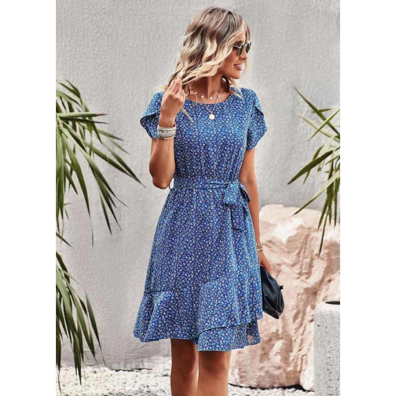 

Женское повседневное платье с круглым вырезом, летнее, с поясом XL темно-синий