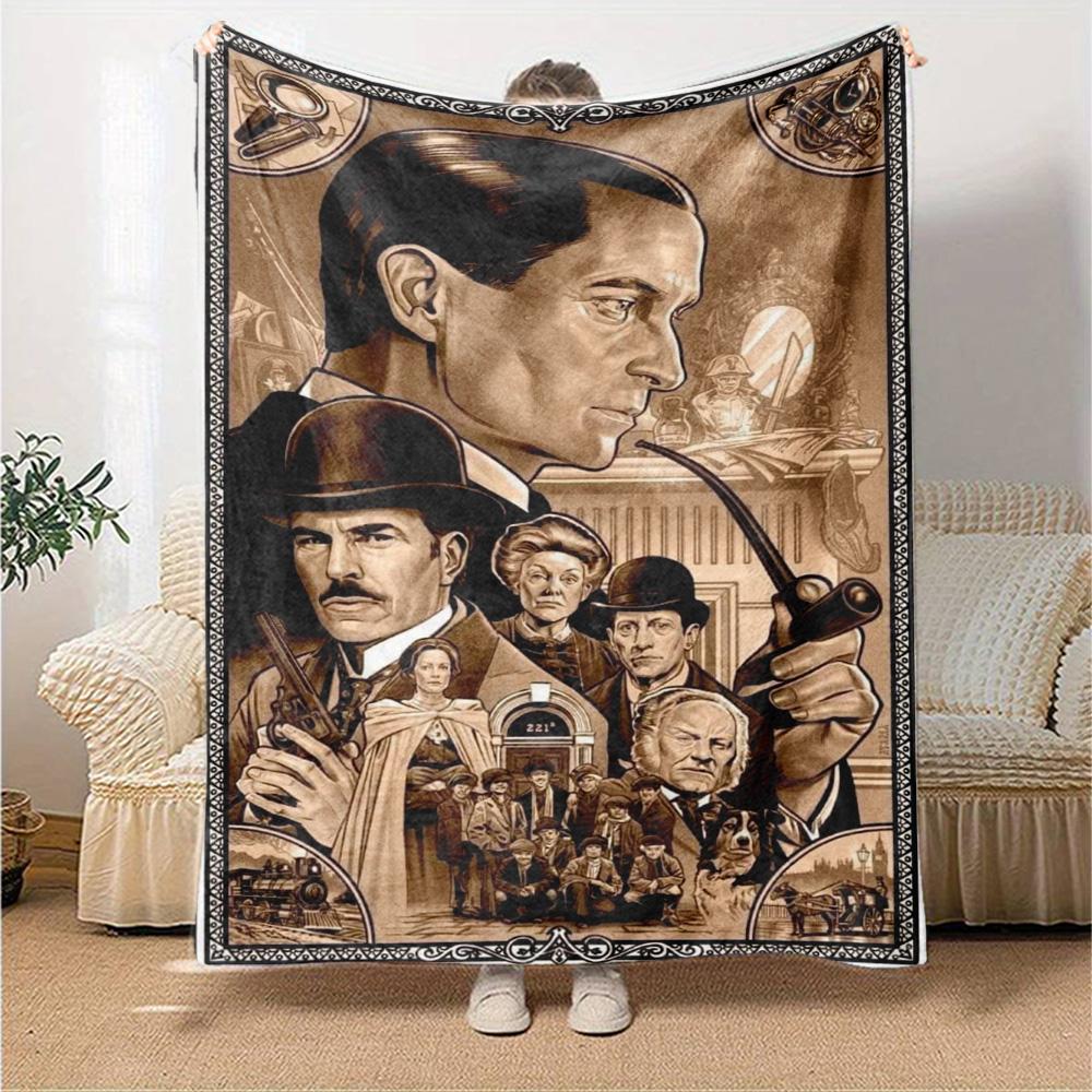Sherlock Print Flannel Blanket High Quality Warm Comfortable Cover for All Seasons Perfect for Gifts Home Decor
