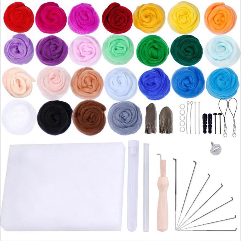 Spinning 25 Colors Wool Roving Needle Felting Kit Needle Handcraft DIY with Foam Mat