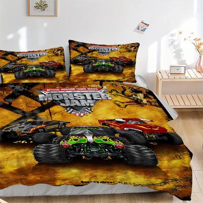 3pcs Monster Truck Series Home Bedding Set-Universal Three-Piece Suit for Bedroom, Guest Room, Living Room, Hotel-Perfect Gift for Fans, Tra