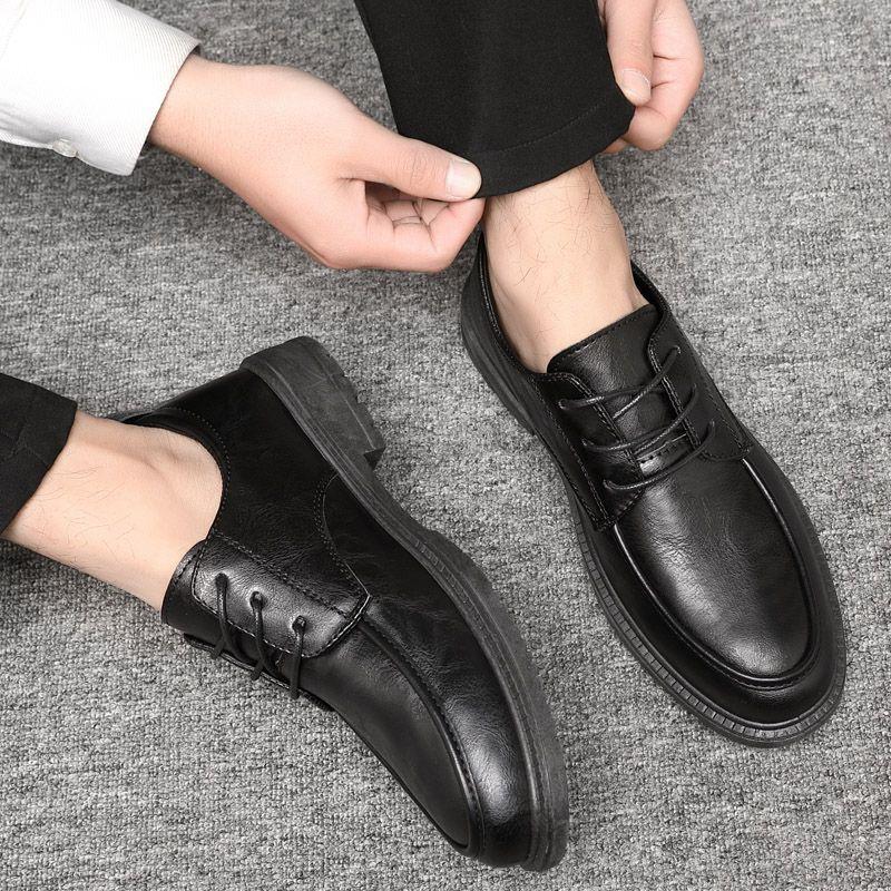 Spring and Summer Leather Shoes Men's Versatile Men's Shoes Casual Shoes Heightening Chef Shoes Black Work Shoes Martin Shoes Men