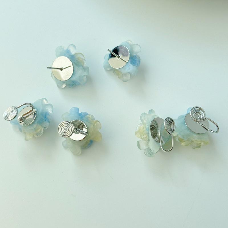 Blue Flower Stud Earrings - Summer Seaside Resort Style Ear Accessories