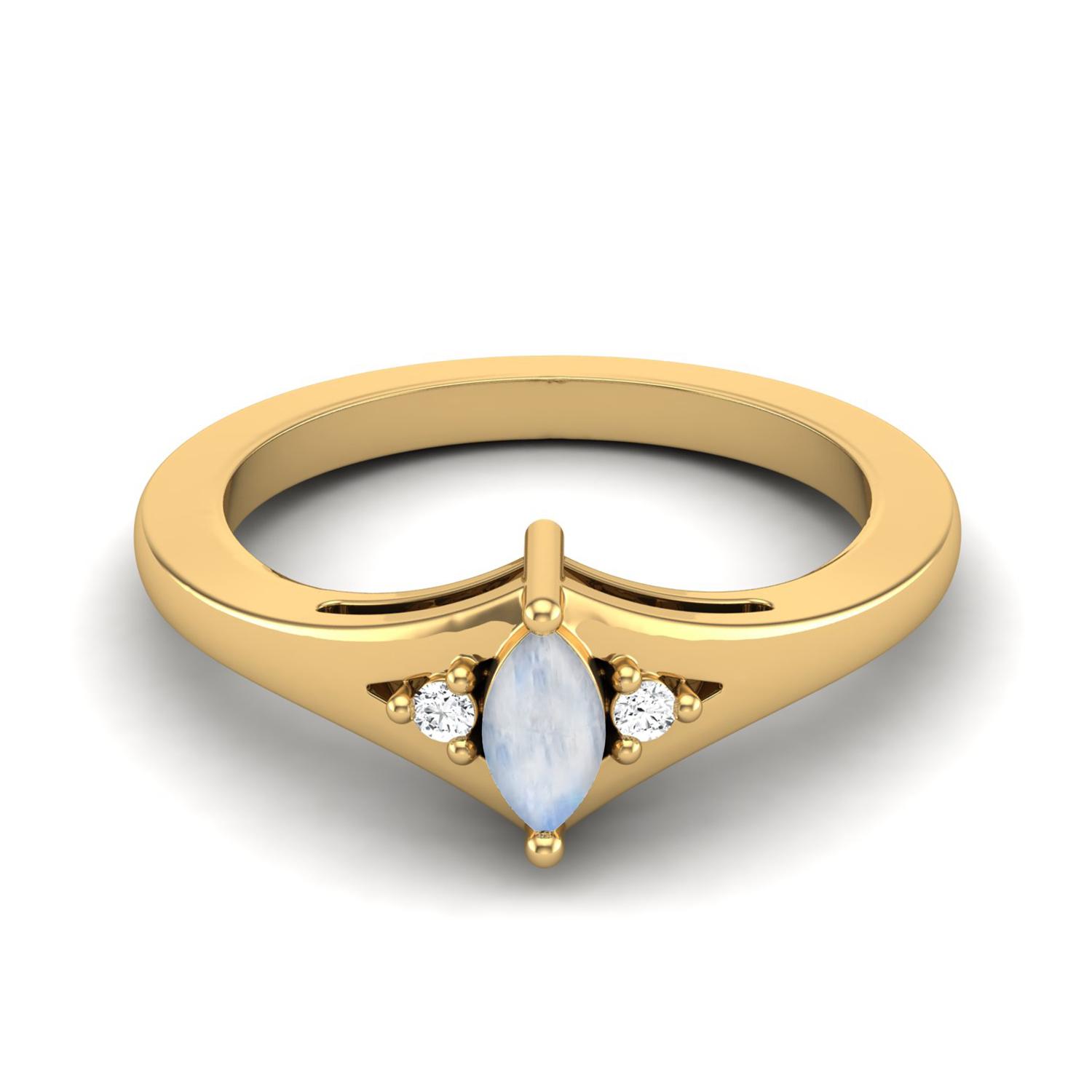 925 Sterling Silver Gold Vermeil 0.29 Cts Marquise Shape Moonstone Three Stone Wedding Women Ring 12 жёлтый