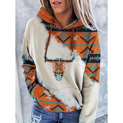 Women's Casual and Fashionable Round Neck Pullover Hoodie Western Ethnic Style Retro Printed Women's Hoodie