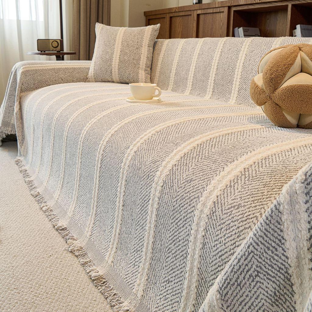 Mid-Century Minimalist Chenille Sofa Cover with Herringbone Pattern - Non-Slip, Universal Fit for Four Seasons