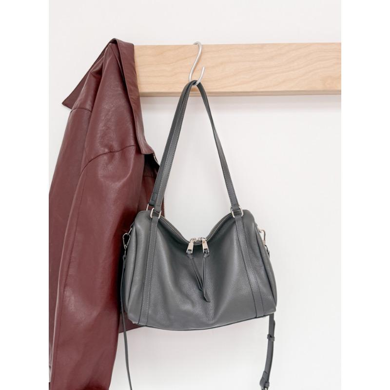 Ladies' Bag Single-shoulder Retro Boston Large Capacity Genuine Leather Large Bag