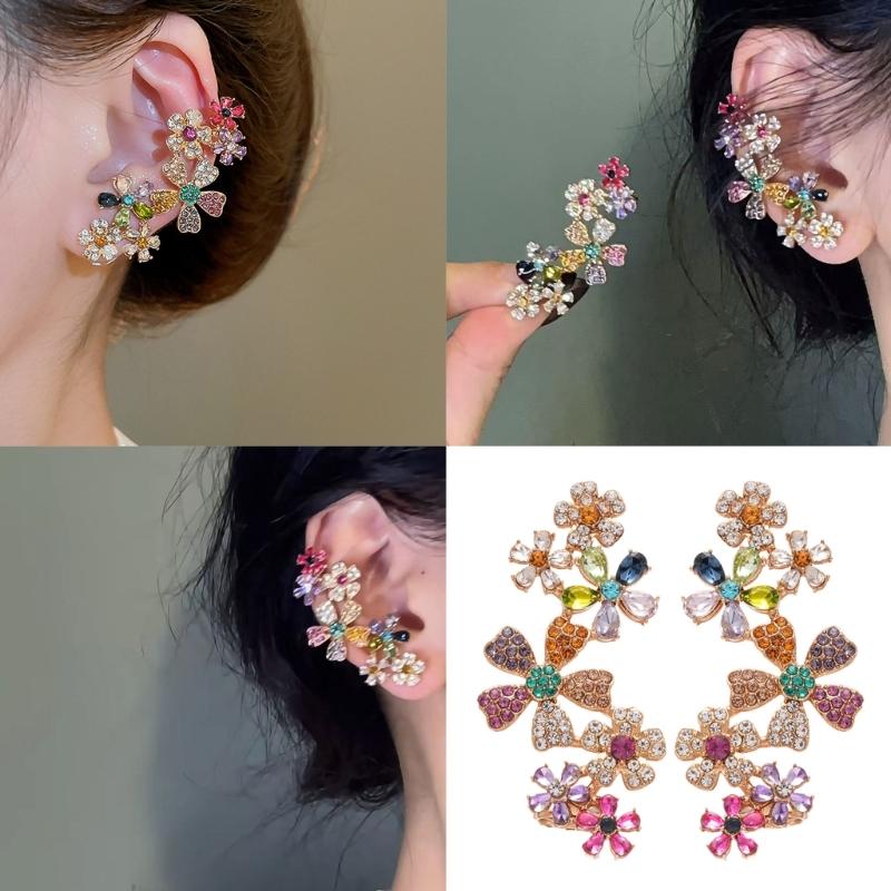 Fashionable Bohemian Style Blossom Earrings With Cubic Zirconia Stones Brass Base Perfect For Date Night Office Wear