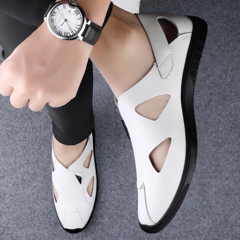 Summer Men Sandals Genuine Leather Mens Casual Shoes Outdoor Men Luxury Sandals for Men Beach Flats Classic Mens Slip on Loafers