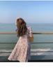 2025 French Retro Puff Sleeve Floral Chiffon Dress in Light Purple for Spring, Summer, and Autumn
