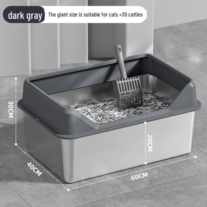 

Очень большой кошачий туалет из нержавеющей стали с защитой от брызг, высоким ограждением, полузакрытой конструкцией Includes Cat Litter Scoop + Anti-Slip Stickers