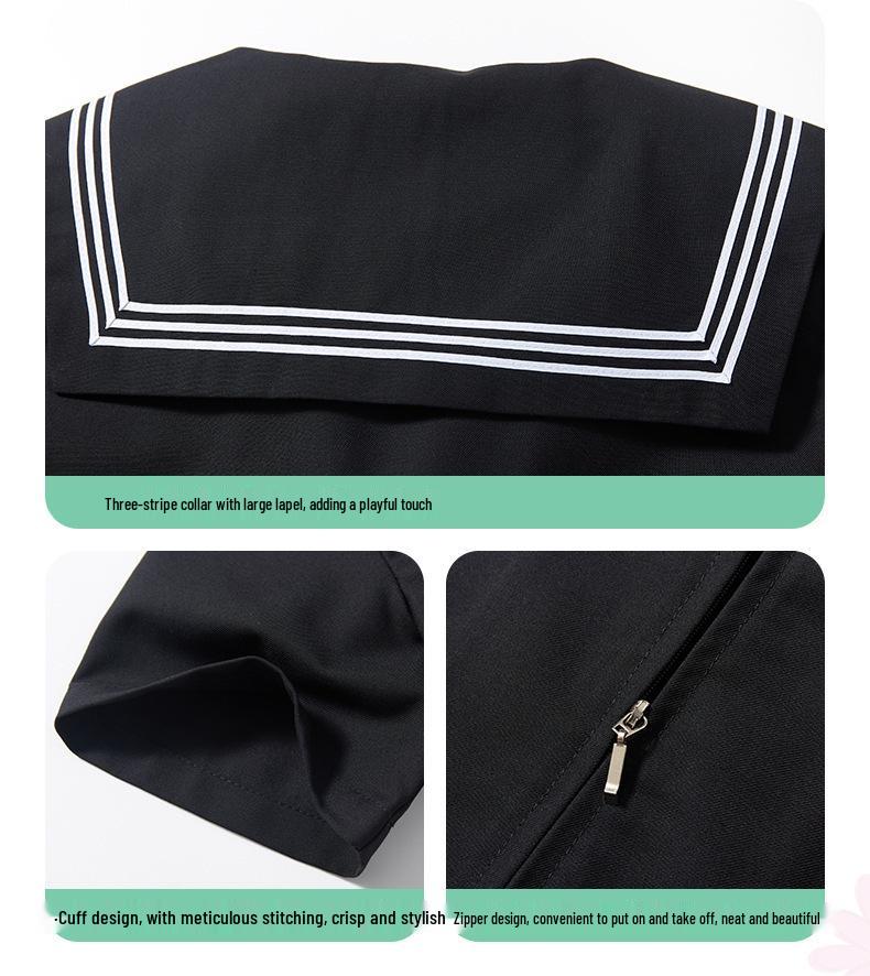 Authentic Black Sailor Uniform Set - Academy Style with Pleated Skirt