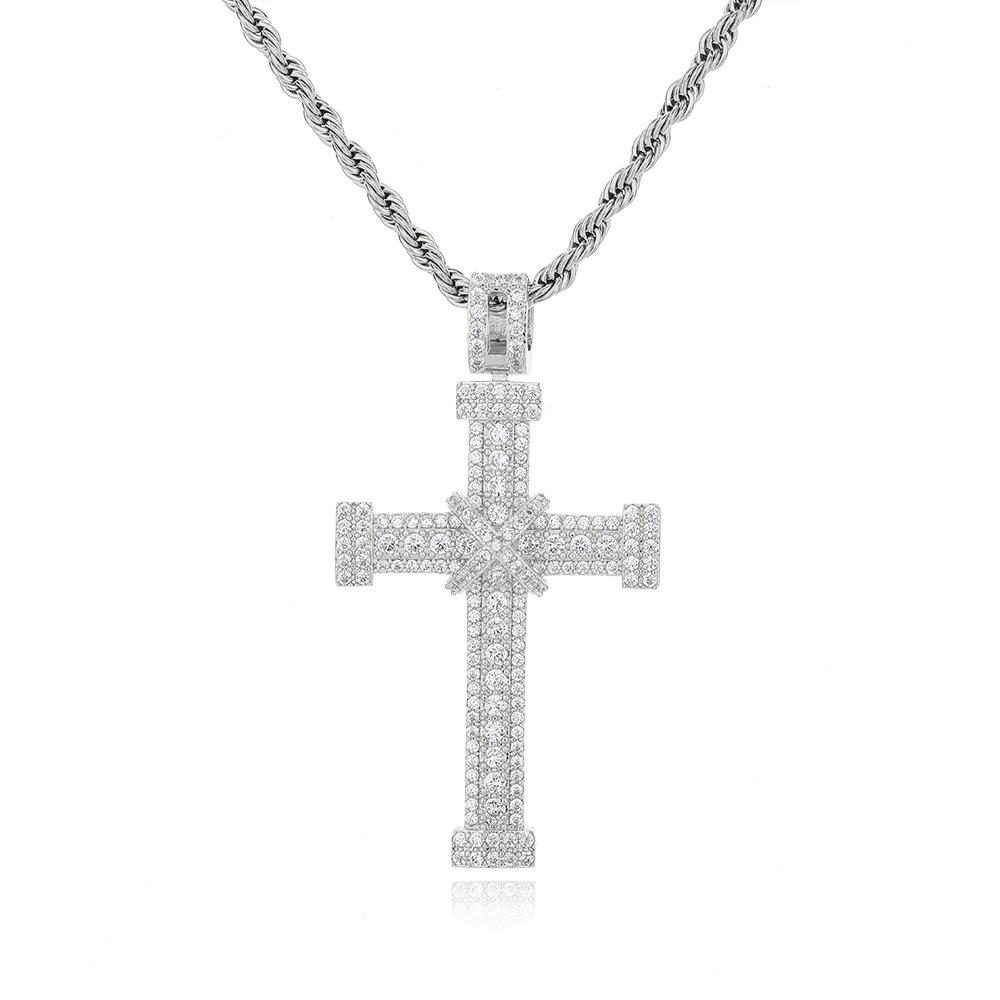 European and American hot-selling hip-hop micro-inlaid zircon cross pendant hipster men's and women's personalized necklace accessories