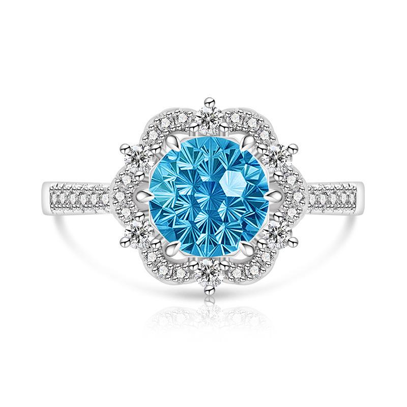 Copper Bright Millennium Cut High Carbon Diamond Plum Blossom Crown Ring Ladies Glamour Jewelry