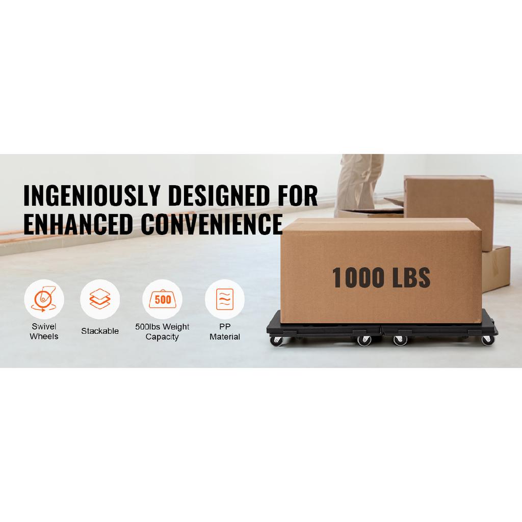 SucceBuy 2 db Bútormozgató Paletta kocsi, egyenként 500 font teherbírású, 4 kerékkel, Kis lapos kocsi ipari gépekhez