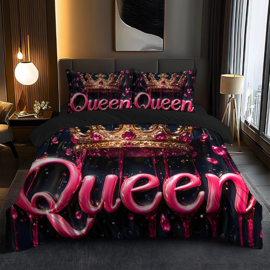 Poszewka na pościel z wzorem korony 3D w stylu królewskim, Niezwykle miękka pościel z mikrofibry, Fantazyjny design, Możliwość prania w pralce, Sypialnia i akademik
