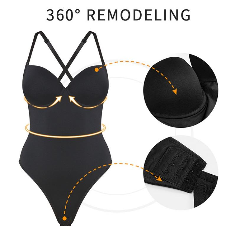 Women Adjustable Strap Tummy Control Thong Bodysuit Seamless Slim Shapewear