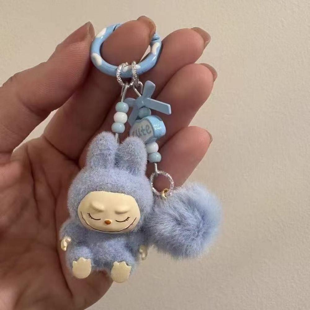 Cute Mini Cute Grain Sitting Flocking Labu Bag Couple Car Keychain Decorative Pendant Mobile Phone Chain Bag