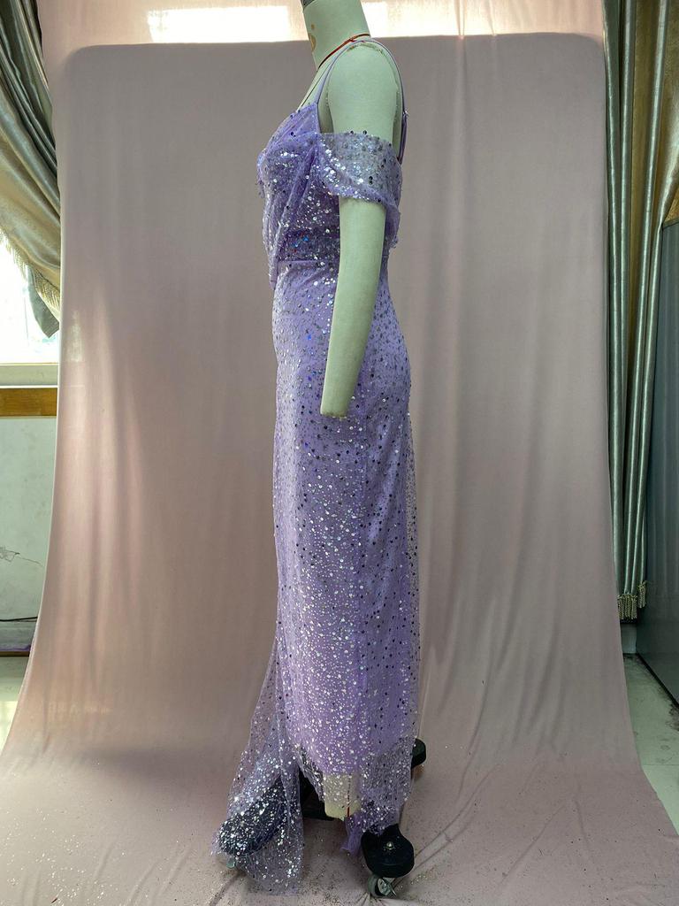 Robe de soirée à paillettes pour femme 2025: Jupe longue fendue irrégulière transfrontalière européenne et américaine avec bretelles