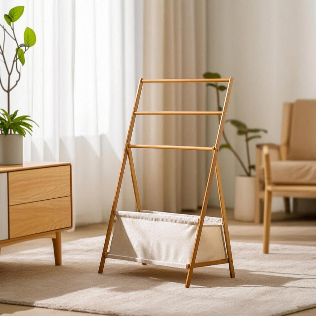 Clothes Rack with Storage Bin Freestanding A-Shaped Frame Garment