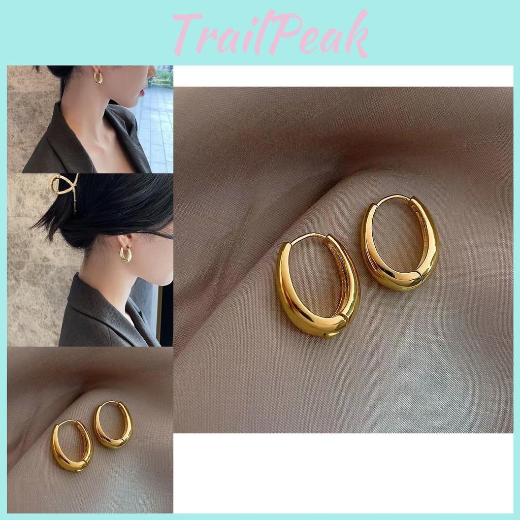 European Chic American Style Oval Earrings For Women Gold Plated Alloy Fashion Statement