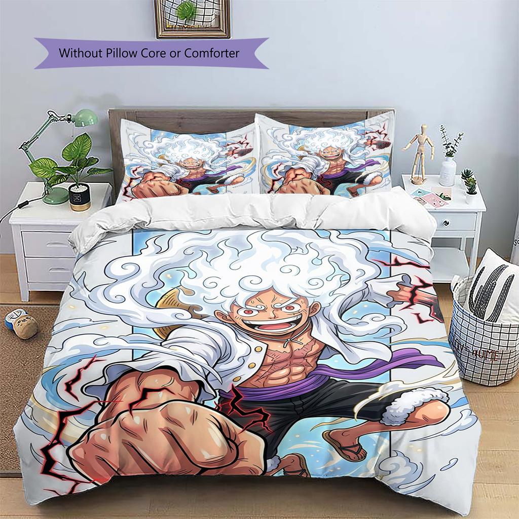 Luffy Patterned Pillowcase & Duvet Cover Set Anime Hot Style Bedding for Bedroom Decoration Thoughtful Present.-TING