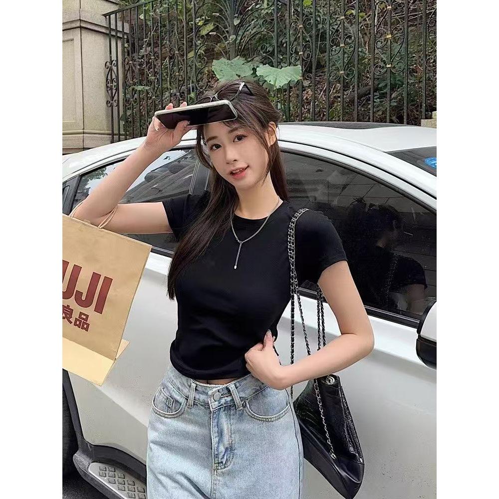 Spring and Summer New South East Asia Hot-selling Solid Color Slim-fitting Short-sleeved Women's White Bottoming Shirt Top