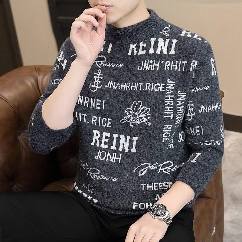 

Men s Trendy Mink Velvet High-Collar Sweater - Winter Fashion Knitwear XL сірий колір