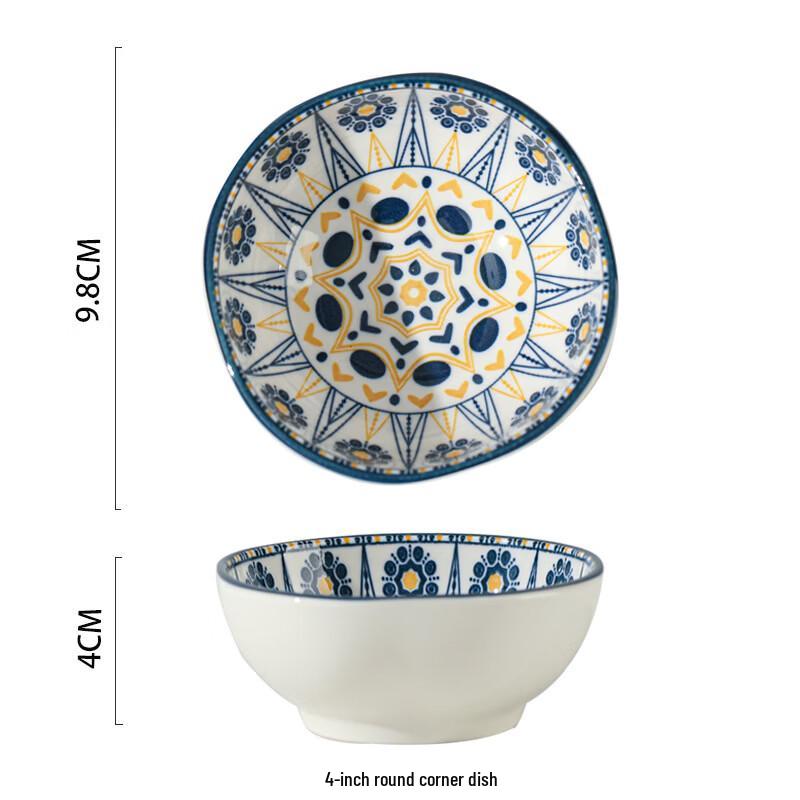 Керамические блюдца для соусов и закусок Yang Ge Moroccan Star Blue - 4 дюйма, Набор из 5 штук