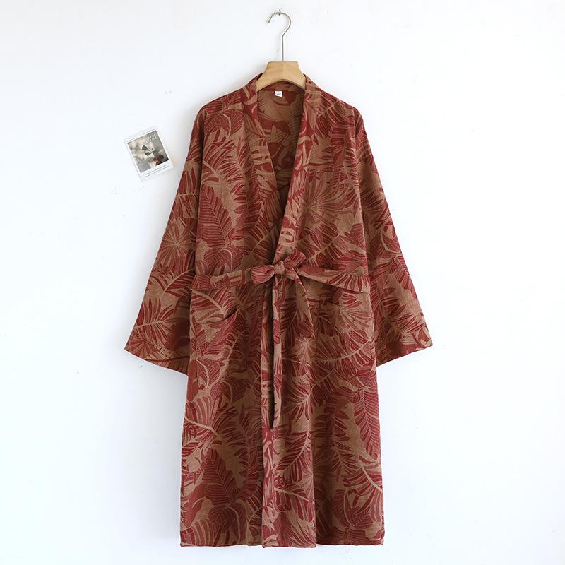 Dámská retro žakárová bavlněná yukata: Lehká jarní/podzimní noční košilka a pyžamo ve stylu kimona.