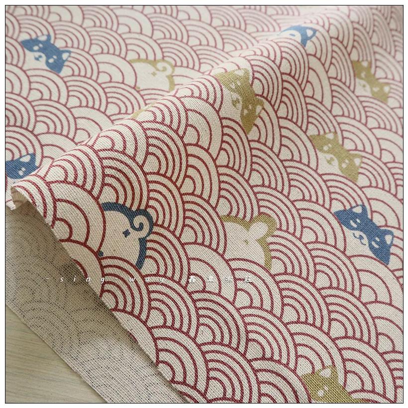 Tejidos de Algodón Grueso con Estampado de Cabeza de Perro Curva Marina, Tela para Bolsos Hechos a Mano DIY Material 100% Algodón Accesorios de Costura