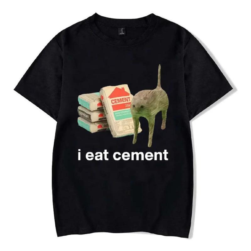 Camiseta Divertida Con El Texto ?i Eat Cement Cursed Cat? Co S
