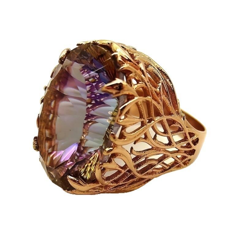 European and American, gold-plated ring inlaid with oval purple zircon ring, luxury fashion ring.