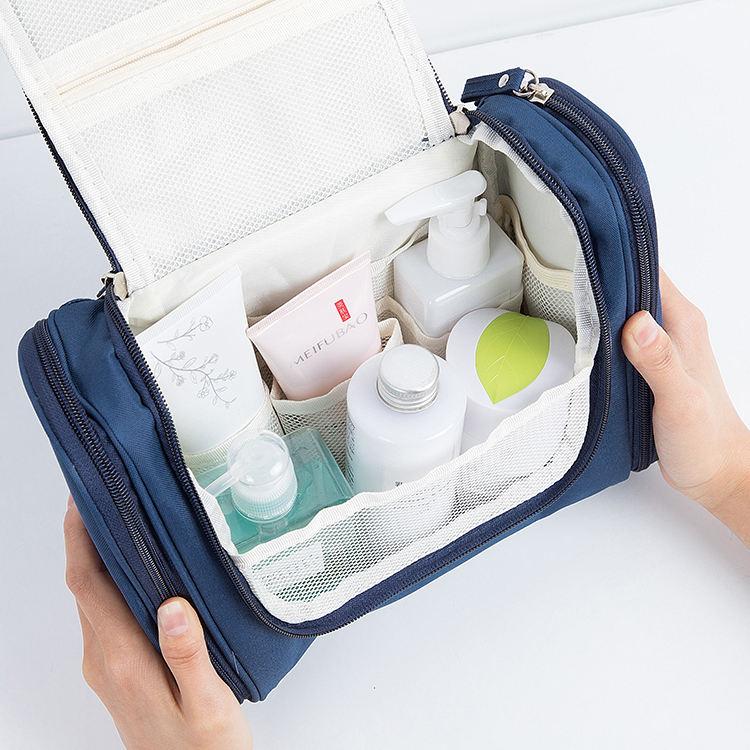 Pure Color Multi Compartment Pockets Oxford Cloth Wash Toiletry Bag Travel Portable For Toothbrush Storage