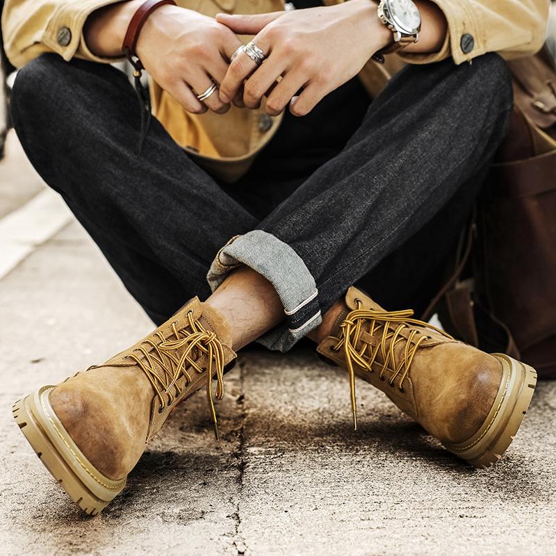 Botas de Tobillo Masculinas Antideslizantes Clásicas de Lujo a la Moda Marca Botas de Motocicleta Cómodas para Hombre Nuevas Llegadas Zapatos de Caña Alta con Cordones para Hombre