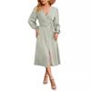 Spring Summer Women's Satin Solid V-Neck Slit Hem Sexy Dress, European American Style Casual Elegant Party Dress