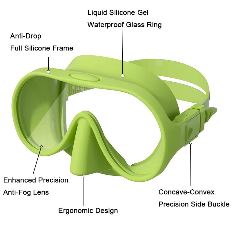 NEW Tempered Glass Freediving Mask Snorkeling Set Foldable Snorkel Diving Mask All-Inclusive Silicone