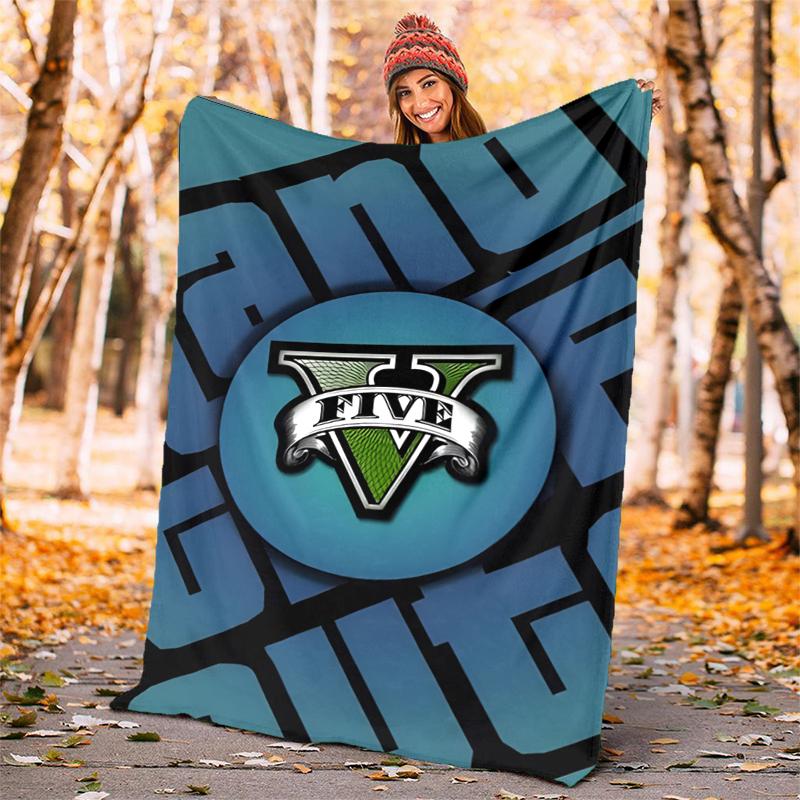 GTA Koc Flanelowy Miękki Koc na Każdą Porę Roku, Wzór na Kemping, Podróż Samochodem, Wędrówki Sofa, Łóżko, Biuro Idealny Prezent na Imprezy