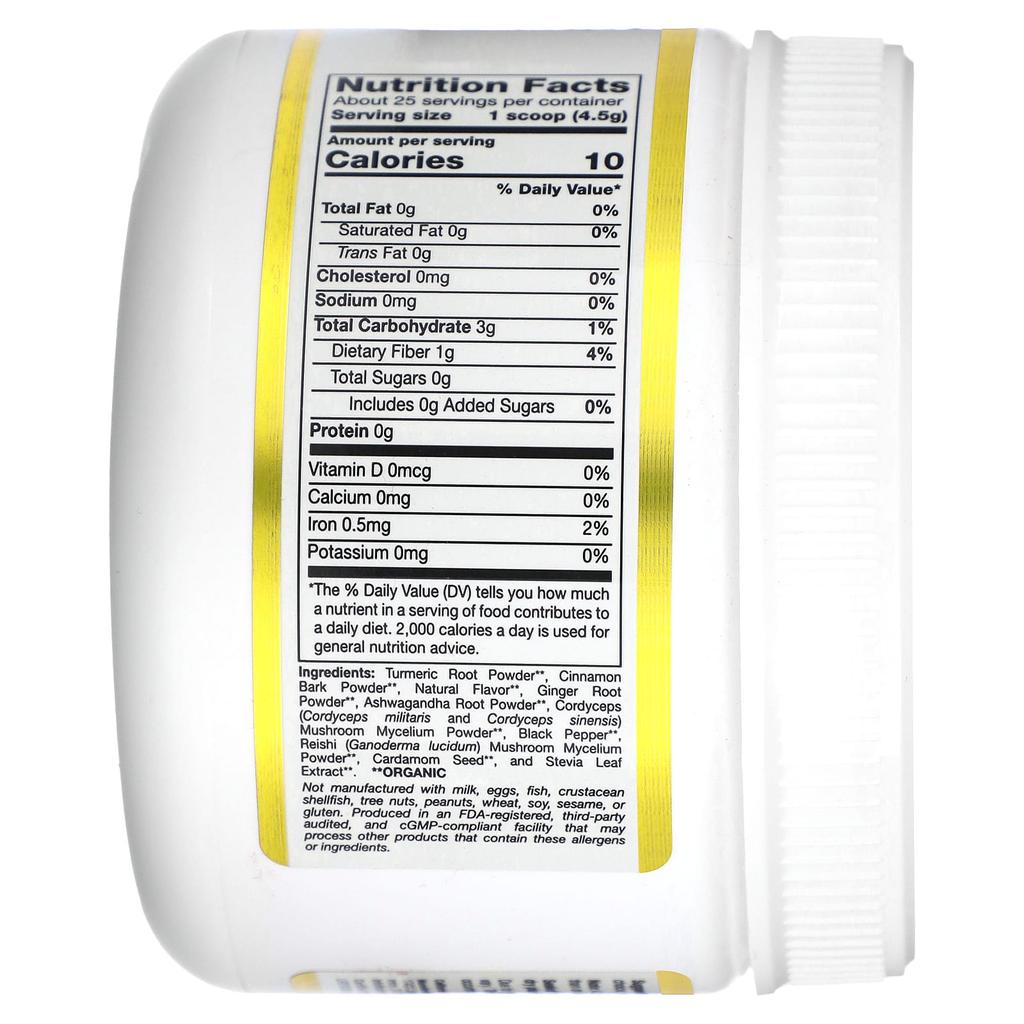 Superfood, Goldenceps, Organic Turmeric, Ashwagandha, Cordyceps, Reishi Mushroom, 114G(4Oz)
