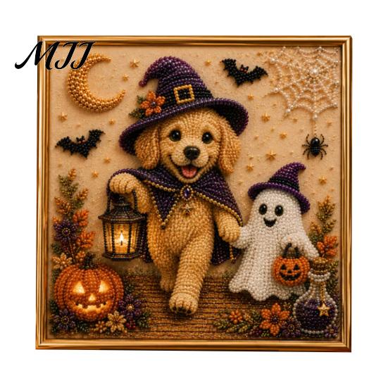 Halloween Faux Pearl Art Kit Painting Kit, Puppy DIY Witch Resin Bead Set Hat Craft for Adults And Teens, Handmade Gift Easy Kits Beginners
