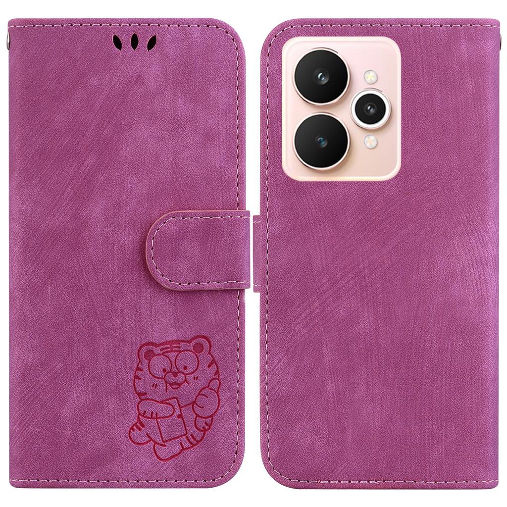 For Realme 15 Pro 5G/15 5G Wallet Case Tiger Imprint Leather Shockproof Phone Cover with Wrist Strap