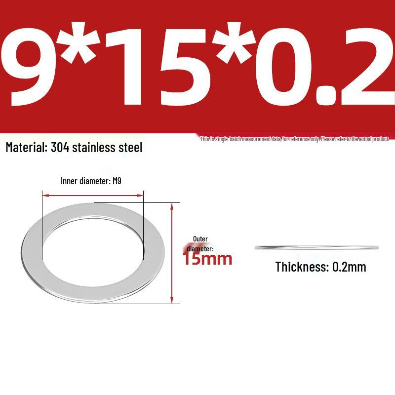 304 Stainless Steel Ultra-Thin Flat Washers - Available in Thickness: 0.1mm, 0.2mm, 0.3mm, 0.5mm