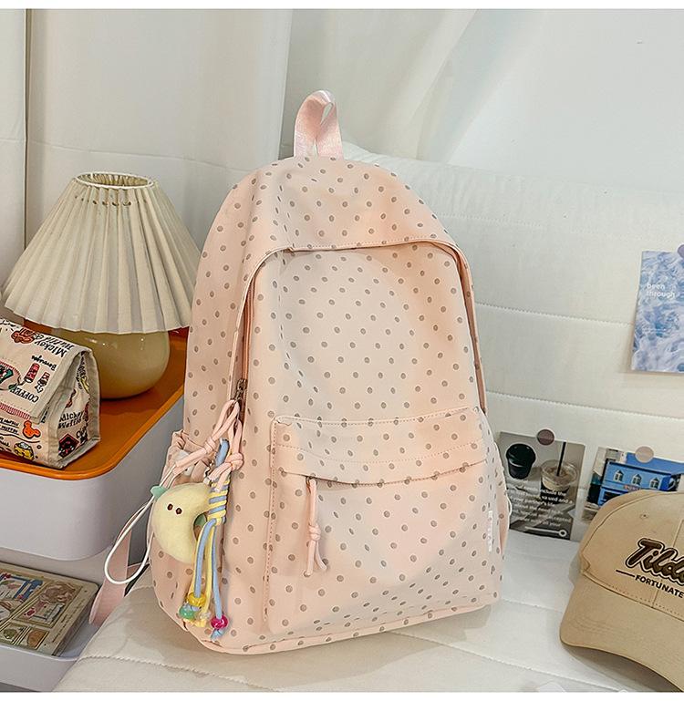 Schoolbag Korean Small Fresh Schoolbag Female College Student Simple Polka Dot Backpack Lightweight Large Capacity Junior High School Student Backpack
