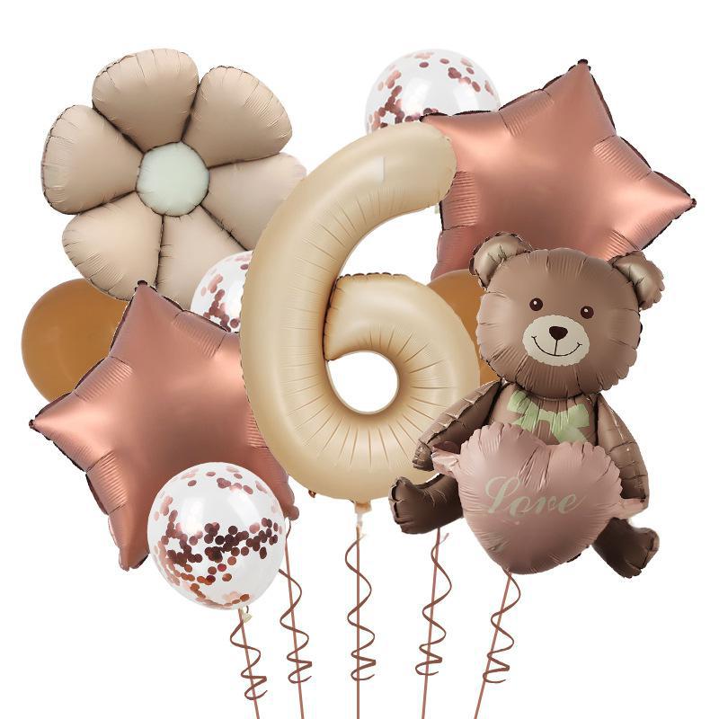 Matte Love Bear Colored Daisies 40 Inch Caramel Cream Aluminum Film Sequins Latex Balloon Birthday Set