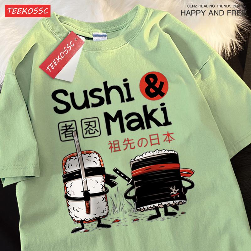 Theduc Sushi Und Sushi Druck Männer Frauen T-Shirt Baumwoll-T-Shirts Lockeres T-Shirt Rundhals Lockere Oberteile Modekleidung Unisex