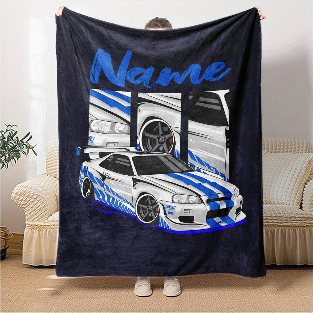 Custom Name Racing Theme Printed Blanket - Perfect for Couch, Bed, Travel & Outdoor Use | Machine Washable, Cozy & Durable.