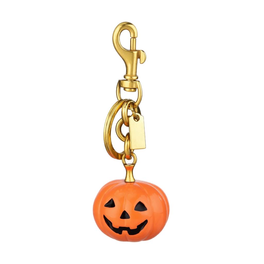 Halloween Pumpkin Keychain with Skull Pendant Metal Key Holder Clip Durable Keyring for Keys and Bags Halloween Accessories