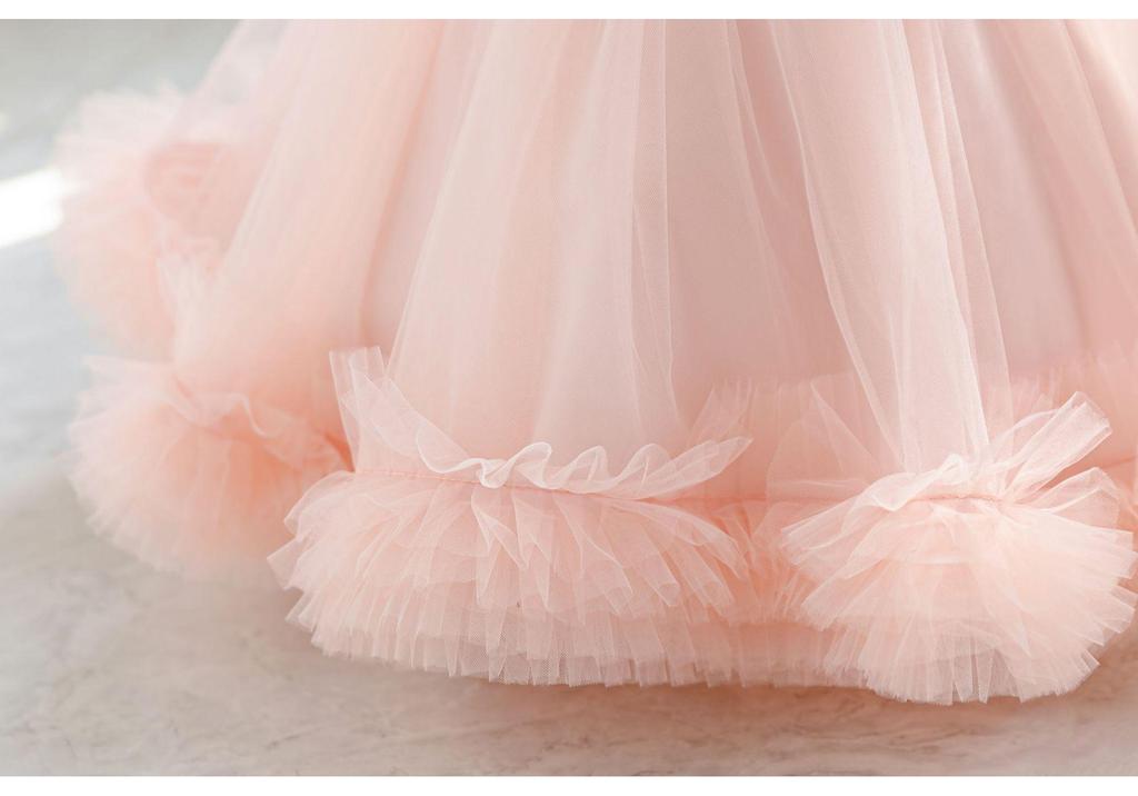 Grenzüberschreitendes Mädchen-Netz-Puff-Prinzessinnenkleid - Formelles Abendkleid mit Schleife und Details für Auftritte